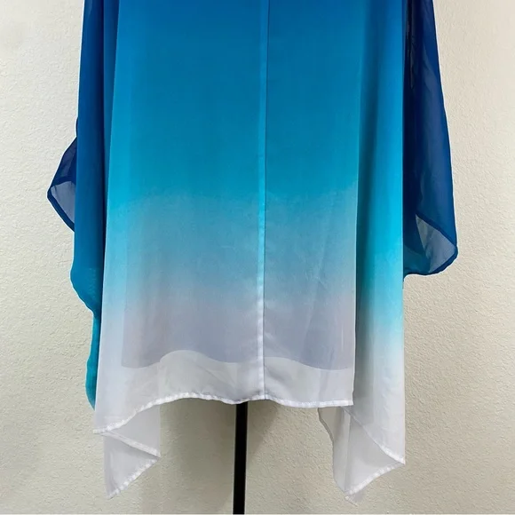 Lane Bryant sz:26/28 Ombré Blues to White Poncho Blouse Relaxed Fit Top - Picture 7 of 11